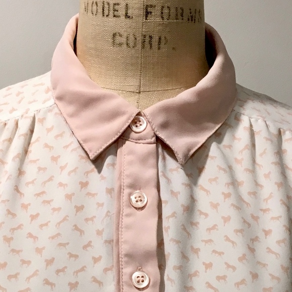 Free People Horse Blouse Novelty Womens White Pink - Picture 1 of 11